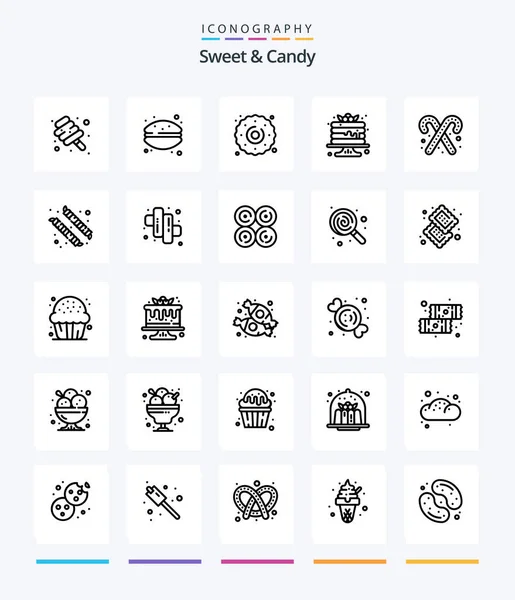 Creative Sweet Candy Outline Icon Pack Dessert Sweets Cookie Pancake — Stockvector