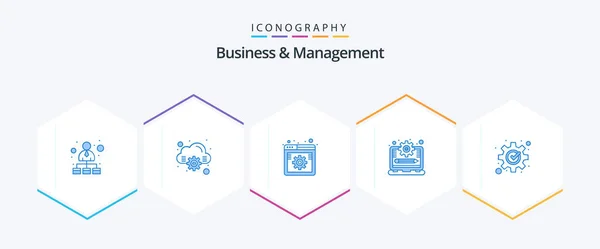 Business Management Blue Icon Pack Including Fix Progress Online Management — Vetor de Stock