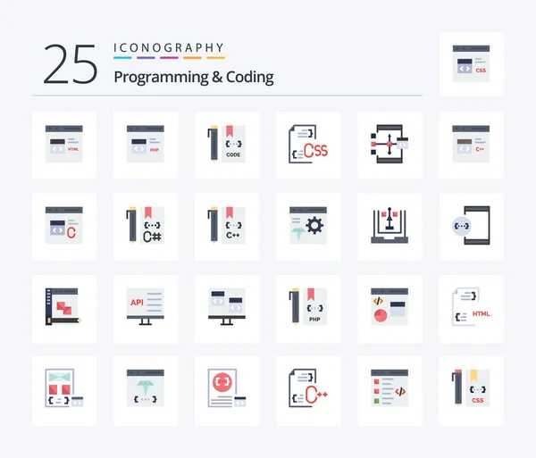 Programming Coding Flat Color Icon Pack Including Develop Coding Development — Image vectorielle