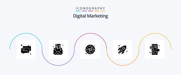 Digital Marketing Glyph Icon Pack Including Email Startup Advertise Rocket — Stok Vektör
