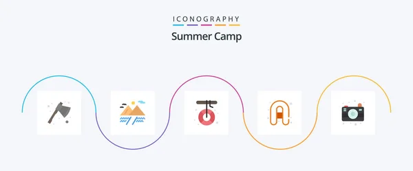 Summer Camp Flat Icon Pack Including Camping Camera Camping Travel — 스톡 벡터