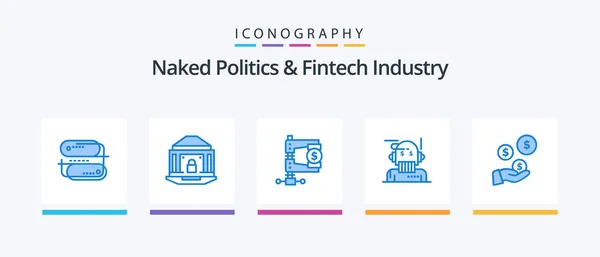 Naked Politics Fintech Industry Blue Icon Pack Including Algorithm Adviser — Vettoriale Stock