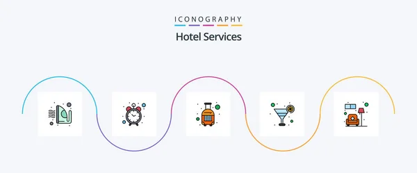 Hotel Services Line Filled Flat Icon Pack Including Sofa Suit — Stockvector