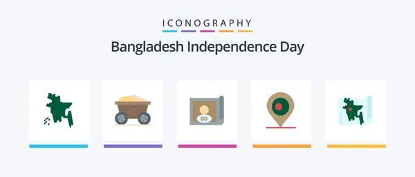 Bangladesh Independence Day Flat Icon Pack Including Bangla Map Country — Stock Vector