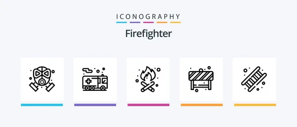 Firefighter Line Icon Pack Including Alarm Service Loud Job Fire — Stock Vector