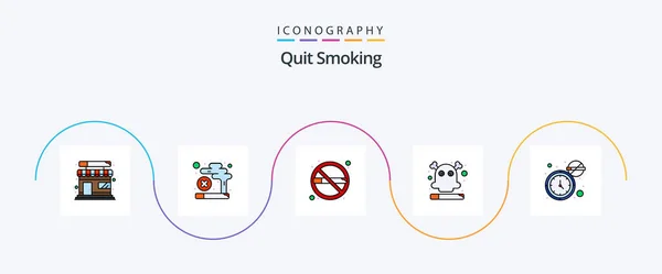 Quit Smoking Line Filled Flat Icon Pack Including Watch Cigarette — Wektor stockowy