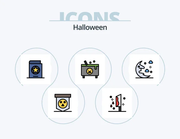 Halloween Line Filled Icon Pack Icon Design Horror Dangerous Witch — Stok Vektör
