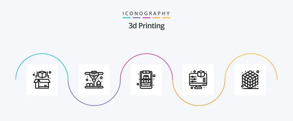 Printing Line Icon Pack Including Gadget Cube Printing Monitor — Stock vektor