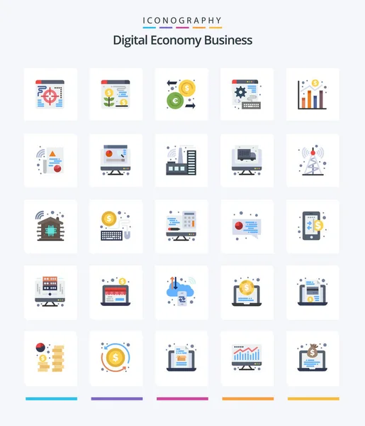 Creative Digital Economy Business Flat Icon Pack Economy Chart Money — Vettoriale Stock