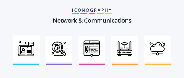 Network Communications Line Icon Pack Including Webcam Cam Mobile World — Image vectorielle