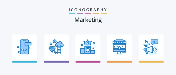 Marketing Blue Icon Pack Including Audio Shop Marketing Marketing Position — Vettoriale Stock