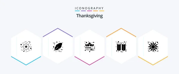 Thanksgiving Glyph Icon Pack Including Thanksgiving Flower Gratitude Wheat Grain — Stock Vector