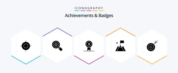 Achievements Badges Glyph Icon Pack Including Target Dart Awardst Arrow — Vector de stock