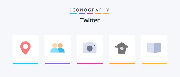 Twitter Flat Icon Pack Including Layout Book Image Open Tweet — Stockvector