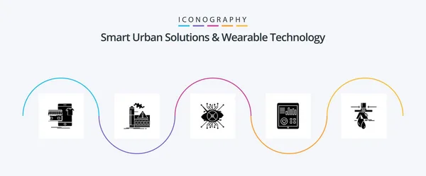 Smart Urban Solutions Wearable Technology Glyph Icon Pack Including Heart — Διανυσματικό Αρχείο