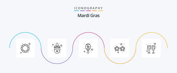 Mardi Gras Line Icon Pack Including Glass Maracas Drink Mardi — Stockový vektor