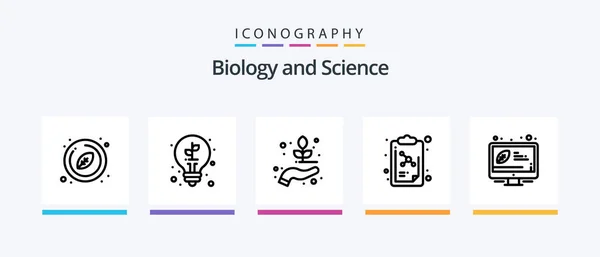 Biology Line Icon Pack Including Present Drop Flower Laboratory Creative — Stok Vektör