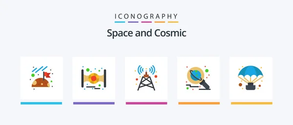 Space Flat Icon Pack Including Observation Air Tower Adventure Science — Stockový vektor