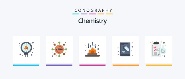 Chemistry Flat Icon Pack Including Clipboard Education Fire Chemistry Book — Stock Vector