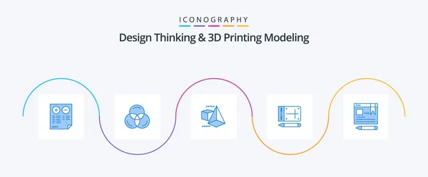 Design Thinking Printing Modeling Blue Icon Pack Including Text Education — Stockový vektor