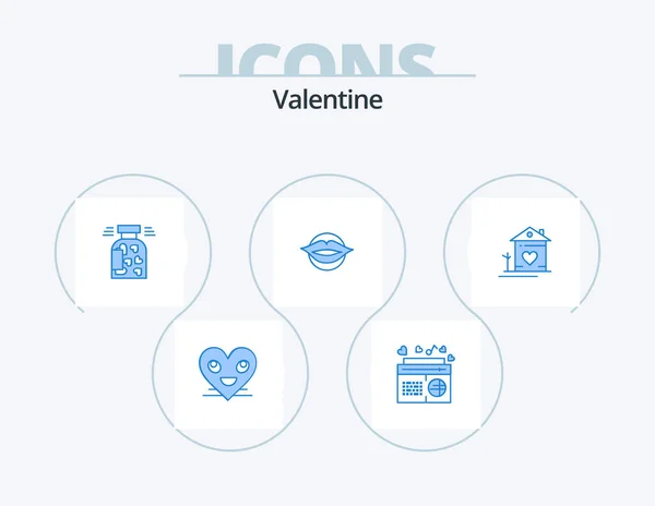 Valentine Blue Icon Pack Icon Design Валентинки Губы Спикер Валентайн — стоковый вектор