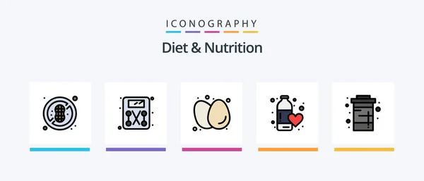 Diet Nutrition Line Filled Icon Pack Including Tea Healthy Diet — Stock Vector