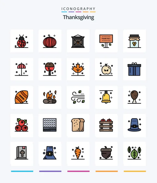 Creative Thanksgiving Line Filled Icon Pack Thank You Sign Harvest — Stockový vektor