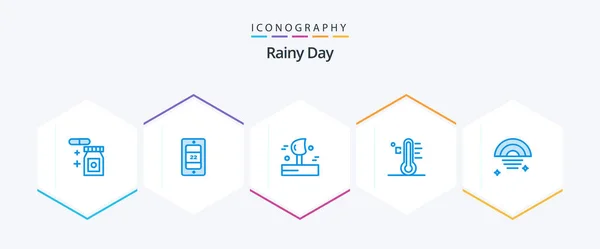 Rainy Blue Icon Pack Including Sky Rainbow Wind Temperature Rainy — Stock Vector