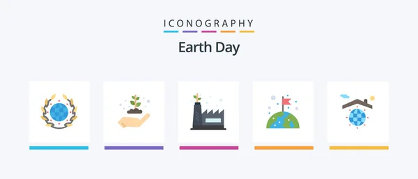 Earth Day Flat Icon Pack Including Home Earth Eco Manufacturing — Wektor stockowy