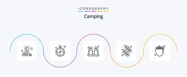 Camping Line Icon Pack Including Nut Explore Hazelnut Nature — Stockový vektor