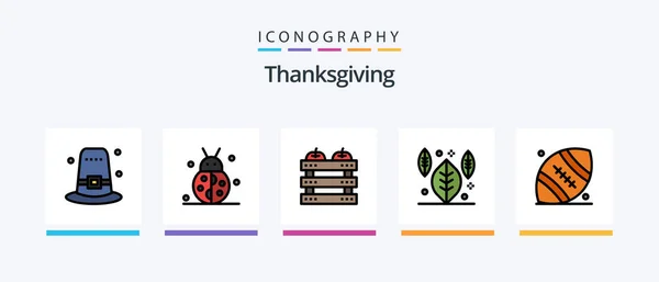 Thanksgiving Line Filled Icon Pack Including Harvest Crop Thanksgiving Cornucopia — 图库矢量图片