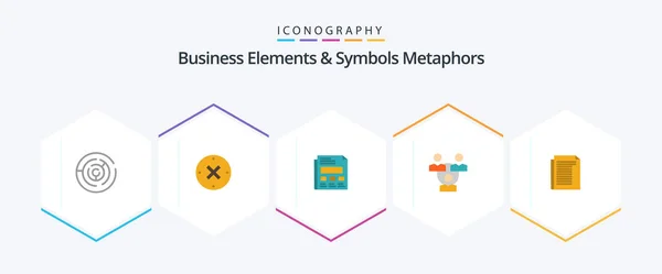 Business Elements Symbols Metaphors Flat Icon Pack Including Document Office — Vettoriale Stock