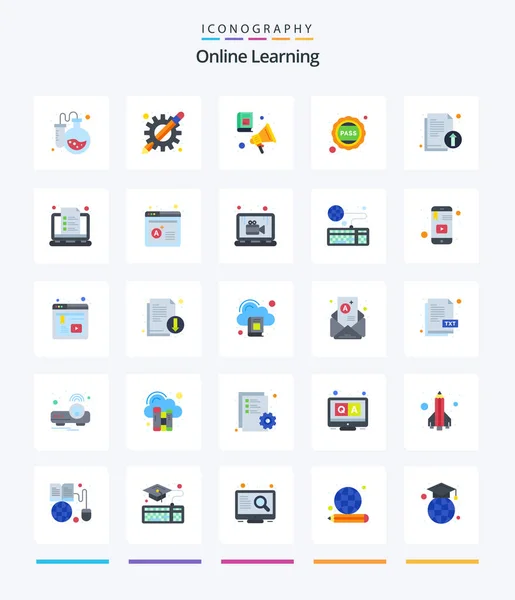 Creative Online Learning Flat Icon Pack Documents University Audio Book — Image vectorielle