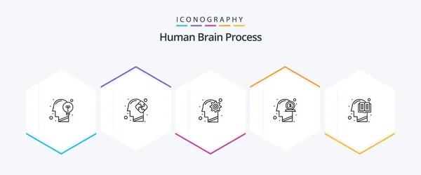 Human Brain Process Line Icon Pack Including Mind Head Puzzle — Vetor de Stock