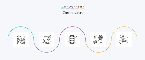 Coronavirus Line Icon Pack Including Bacteria Covid Brain Coronavirus Worldwide — Stockový vektor