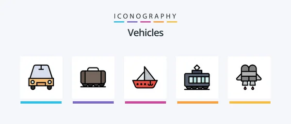 Линия Заполнена Иконами Числе Транспорт Грузовик Creative Icons Design — стоковый вектор