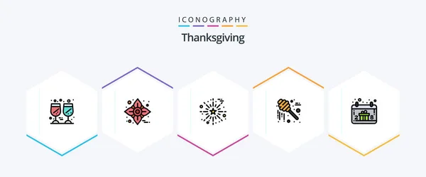 Thanksgiving Filledline Icon Pack Including Gift Box Thanksgiving Celebrate Sweets — Stockvektor