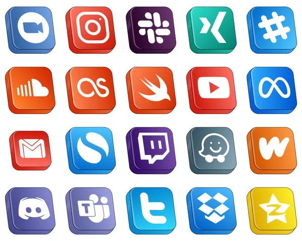 Professional Isometric Social Media Icons Meta Youtube Xing Swift Music — Stock Vector