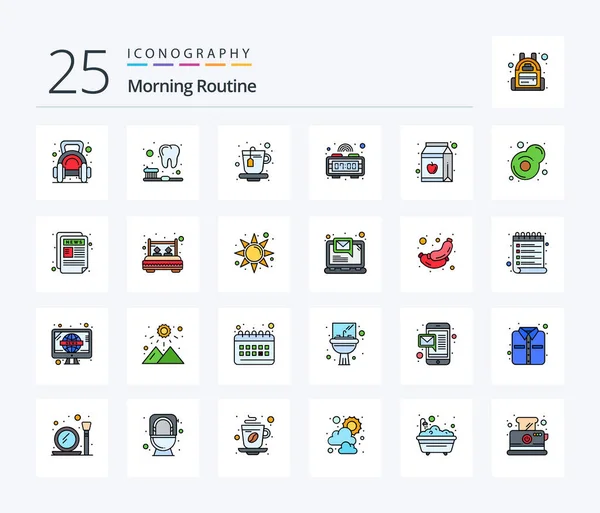Morning Routine Line Filled Icon Pack Including Bottle Juice Cup — Image vectorielle