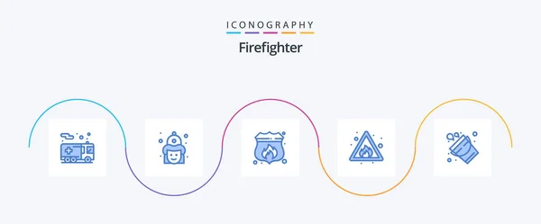 Firefighter Blue Icon Pack Including Bucket Risk Hat Fire Fire — Stockový vektor