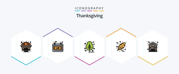 Thanksgiving Filledline Icon Pack Including Thanksgiving Farm Nature Barn Leaf — 图库矢量图片