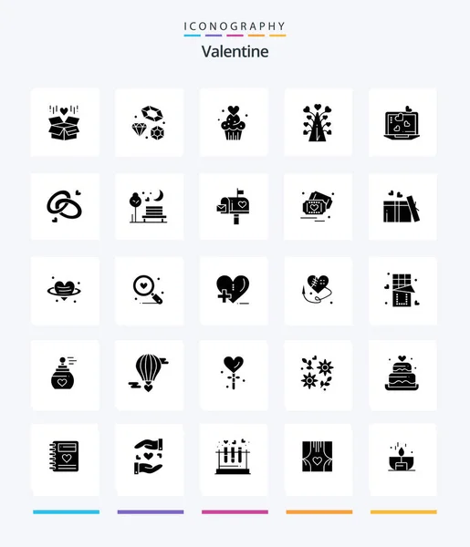 Creative Valentine Glyph Solid Black Icon Pack Cup Cake Love — Stok Vektör