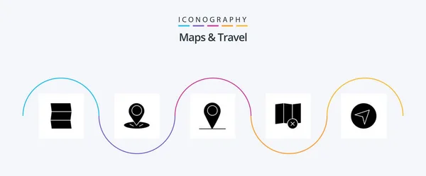 Maps Travel Glyph Icon Pack Including Map — Vector de stock