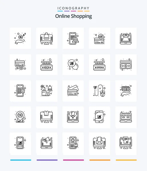 Creative Online Shopping Outline Icon Pack Newsletter Email Marketing Secure — Stockový vektor