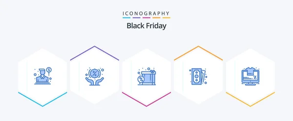 Black Friday Blue Icon Pack Including Percent Shopping Box Payment — Stock vektor