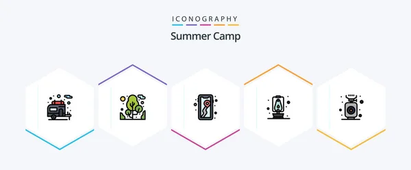 Summer Camp Filledline Icon Pack Including Gas Map Cook Travel — Wektor stockowy