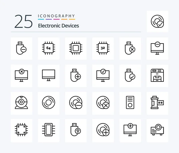 Devices Line Icon Pack Including Gadget Computers Gadget Stick Hardware — Vector de stock