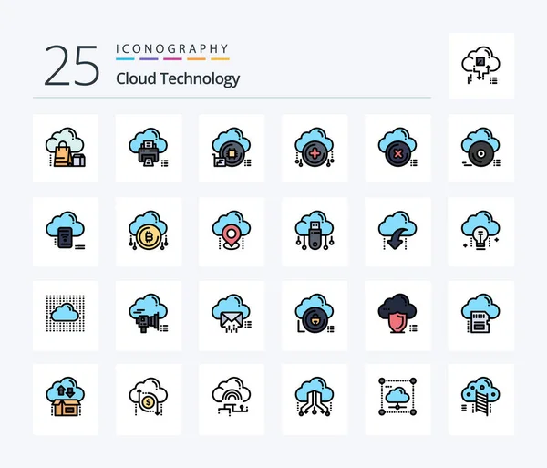 Cloud Technology Line Filled Icon Pack Including Add Printer Cloud — Διανυσματικό Αρχείο