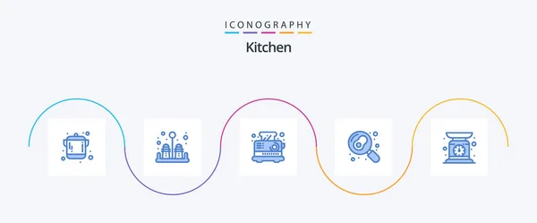 Kitchen Blue Icon Pack Включая Взвешивание Машина Кухне Проверить Вес — стоковый вектор