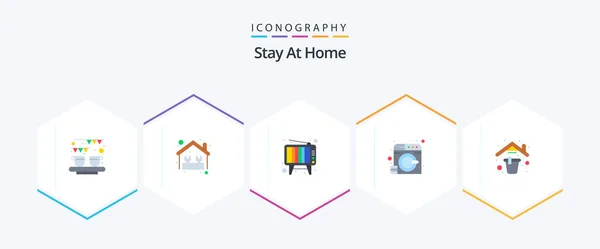 Stay Home Flat Icon Pack Including Cleaning Service Tools Laundry — Archivo Imágenes Vectoriales